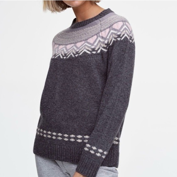 Kari Traa Sweaters - Kari Traa Charcoal and Pink Fair Isle Sweater